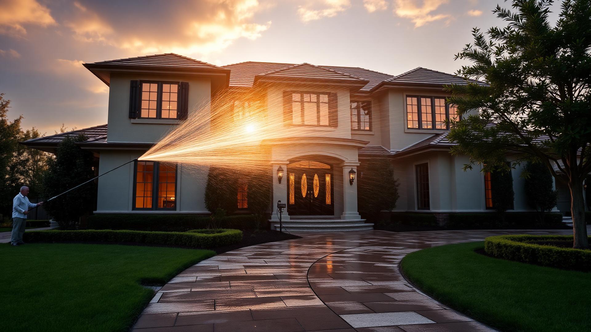 Luxury home receiving premium exterior cleaning